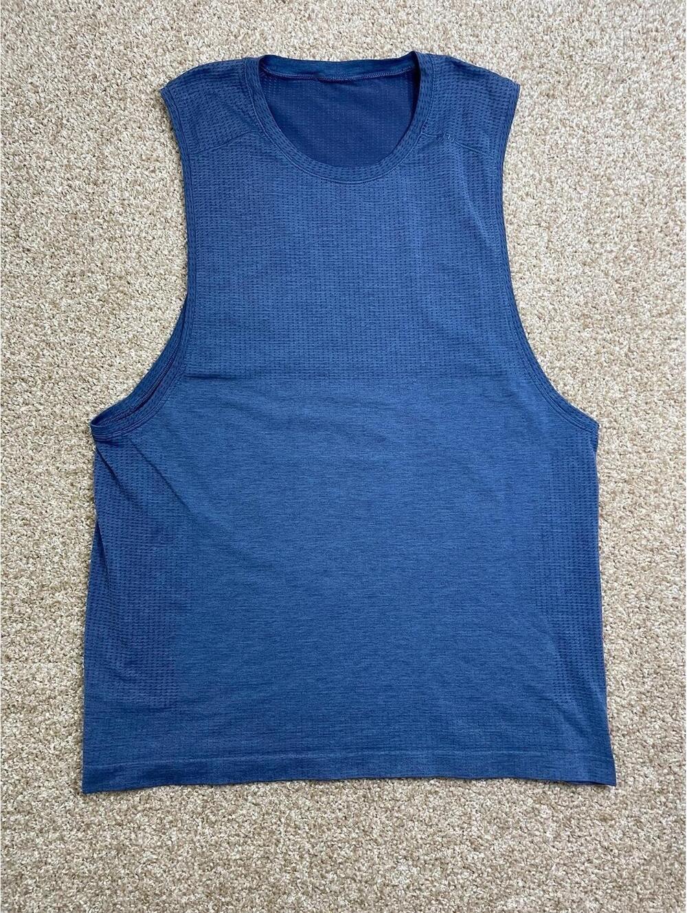 Lululemon Training Tank Top Size Mens Large Stretch Your Head Goals Blue Gym